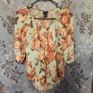 Rue21 Floral Button-Up Blouse - Pink and Yellow